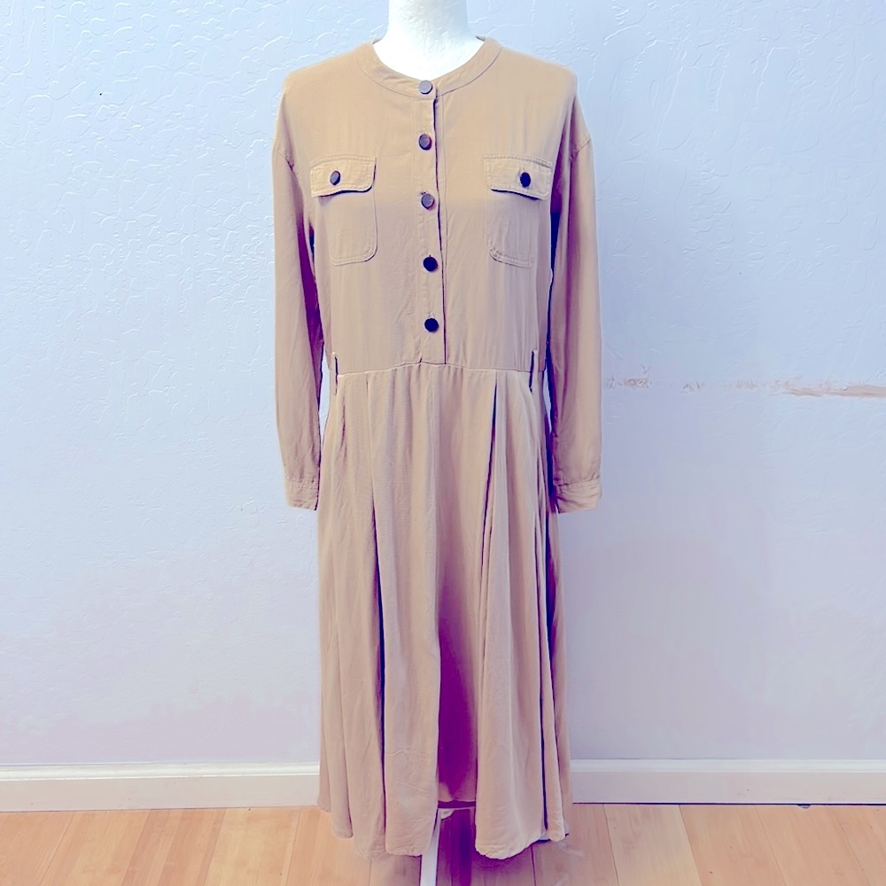 Designed By Old times Tan Long Sleeves Flare Maxi Dress